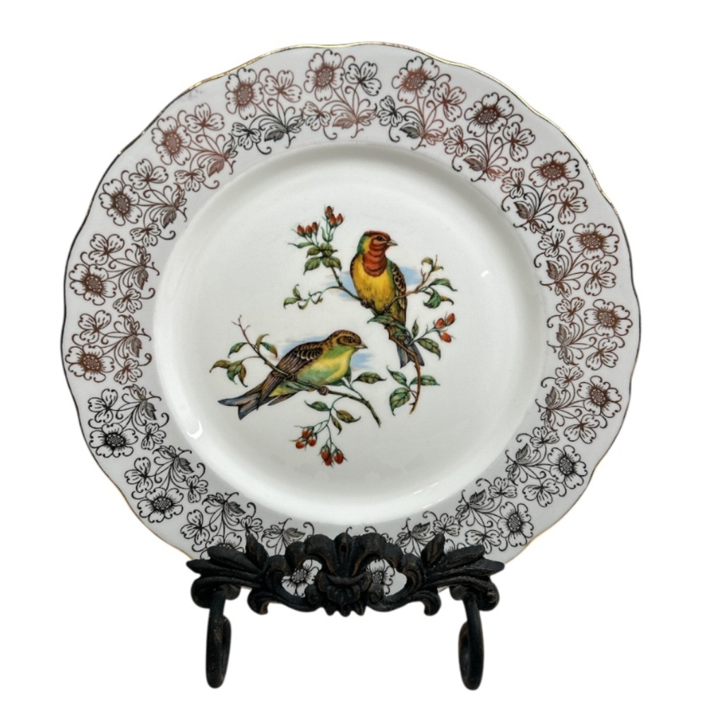 Vintage MELBA Wild Birds Rosehips 10.5" Floral Band Bone China Plate England
